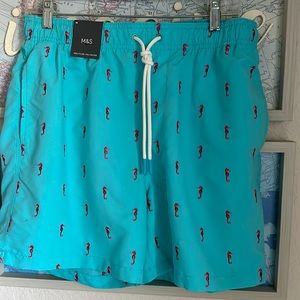 NWT Marks Blue with seahorses Men’s M 33-35 inch swim trunks